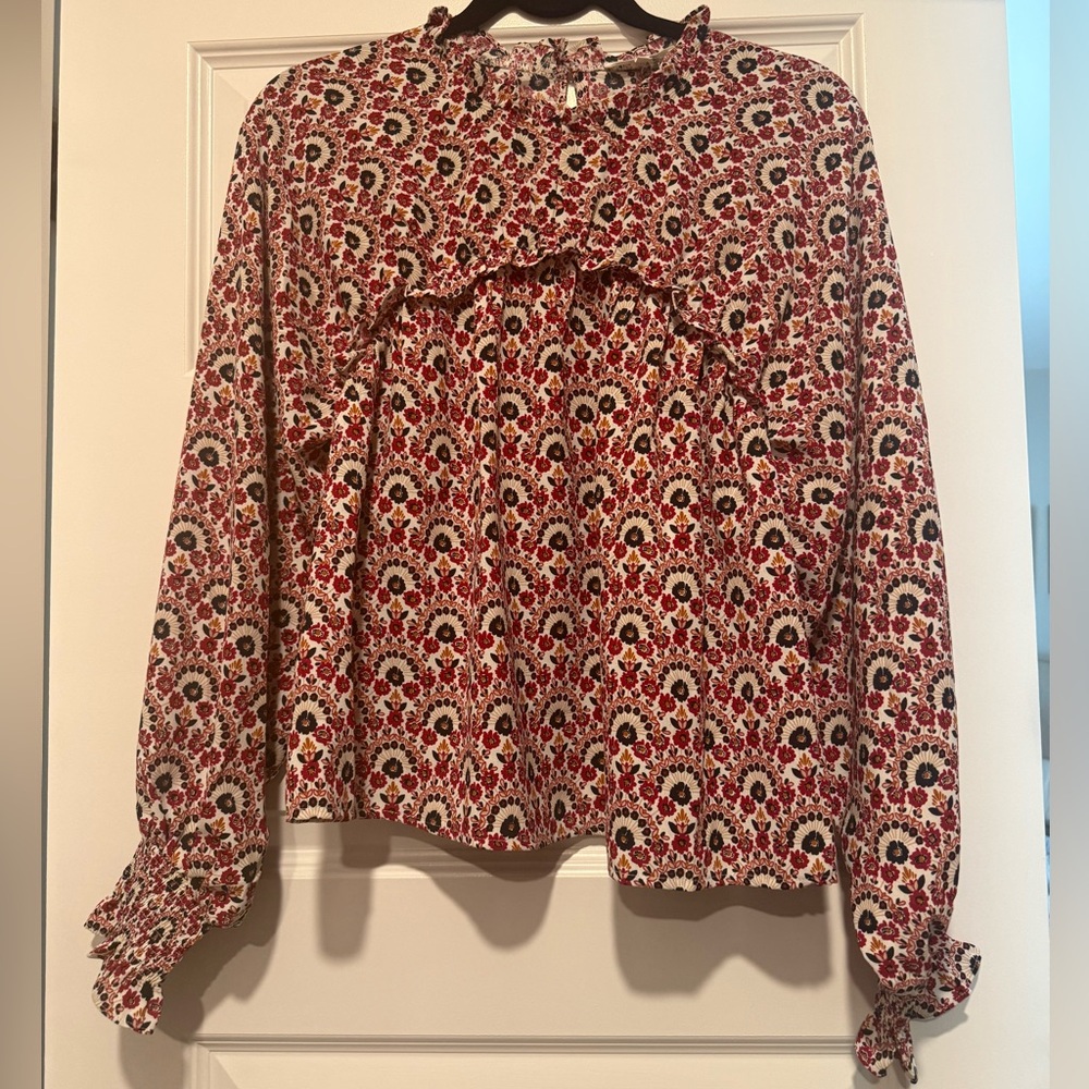 Entro Red Floral Print Blouse - Size Medium